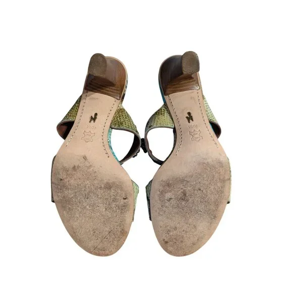 J Vincent Turquoise Heels Sandals w/ Snake Print Pattern & Beaded Details Sz 10 - Picture 6 of 6